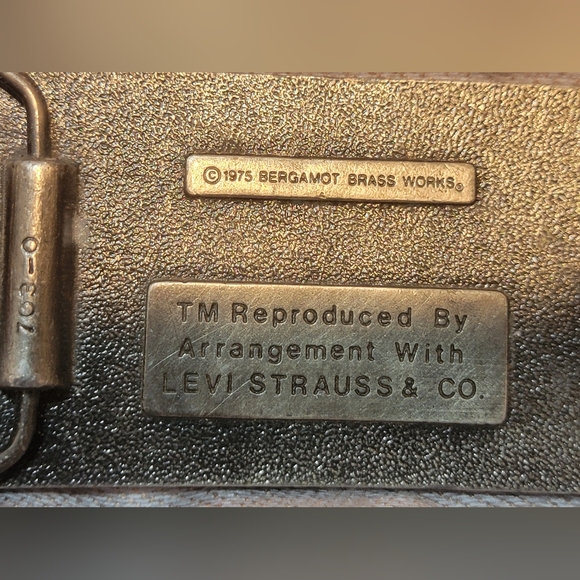 Vtg 1975 Levi Strauss & Co. Bergamot Brass Works Belt Buckle. Made In USA - Picture 3 of 8